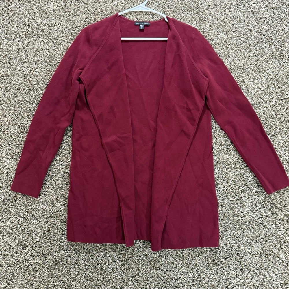 Saks Fifth Avenue M Burgundy Open Front Cardigan Minimalist Cozy Chic *READ‎